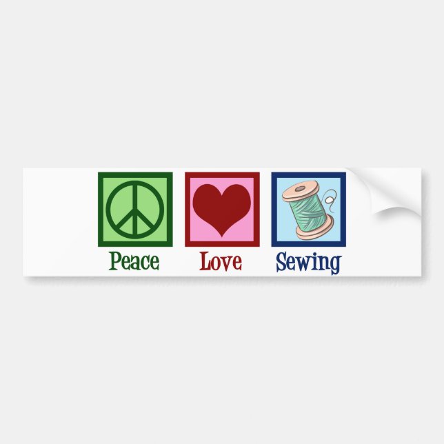 Adesivo Para Carro Peace Love Sewing Cujo Seamstresse (Frente)