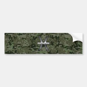 Adesivo Para Carro Peixes Símbolo Zodíaco Camo Digital Verde da Woo