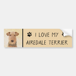 Adesivo Para Carro Pintura de Airedale Terrier - Arte original bonita