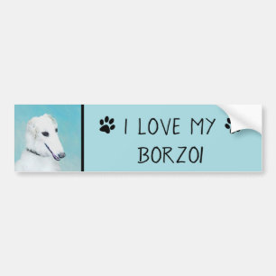 Adesivo Para Carro Pintura de Borzoi (branca) - Arte de Cão Original