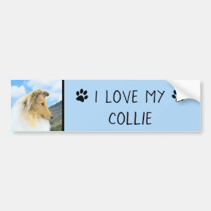 Adesivo Para Carro Pintura de Collie em Montanhas (Rough) - Arte Cani