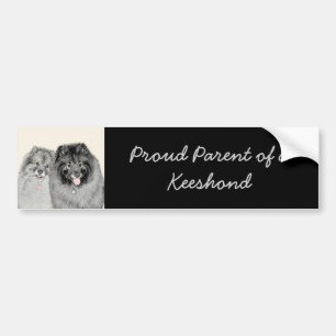 Adesivo Para Carro Pintura de Keeshond, Mãe e Filho - Arte Original 