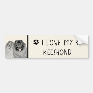 Adesivo Para Carro Pintura de Keeshond, Mãe e Filho - Arte Original 