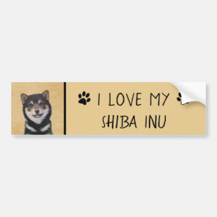 Adesivo Para Carro Pintura de Shiba Inu (Preto e Latão) - Arte Canin
