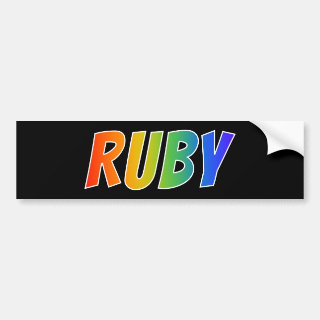 Adesivo Para Carro Primeiro Nome "RUBY": Divertido Arco-Íris (Frente)
