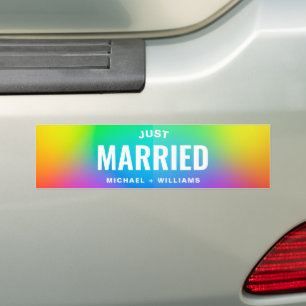 Adesivo Para Carro Recem casados de texto personalizado Gay arco-íri