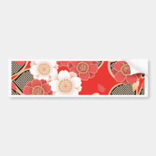 Adesivo Para Carro Red & White Sakura Japan Kimono
