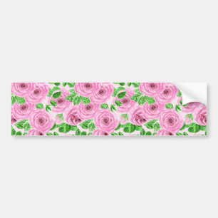 Adesivo Para Carro Rosas de aquarelas cor-de-rosa com folhas e padrã