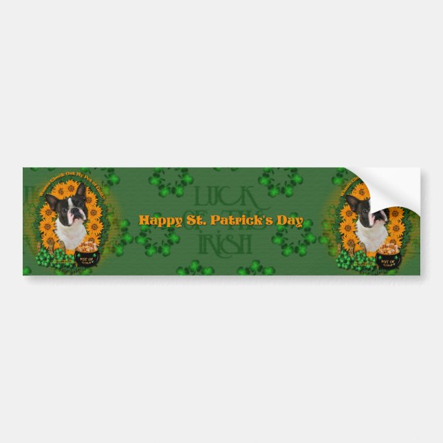 Adesivo Para Carro Rua Patricks - pote de ouro - Boston Terrier (Frente)