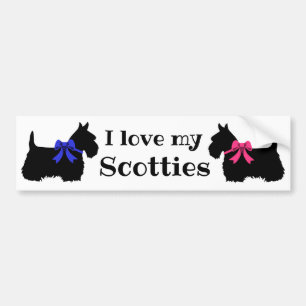 Adesivo Para Carro Scottish Terrier, eu amo meus Scotty, com arco