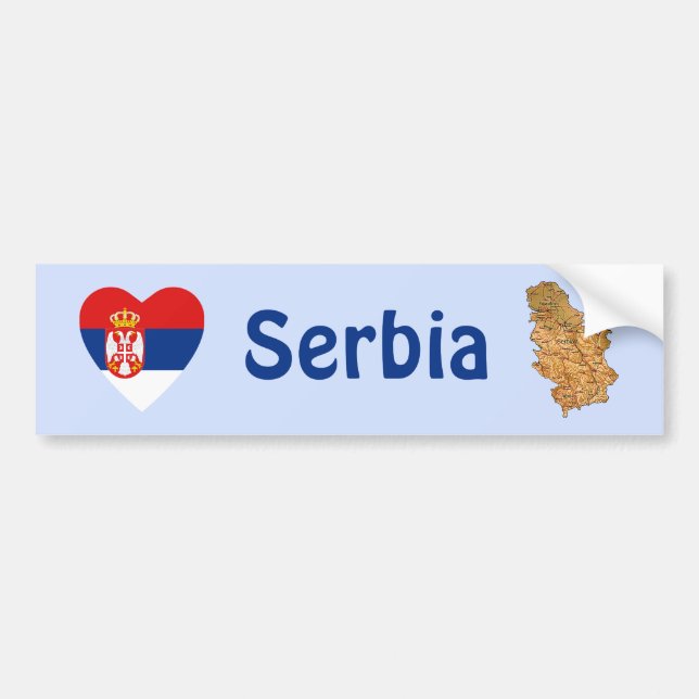 Adesivo Para Carro Sérvia Flag Heart + Map Bumper Sticker (Frente)
