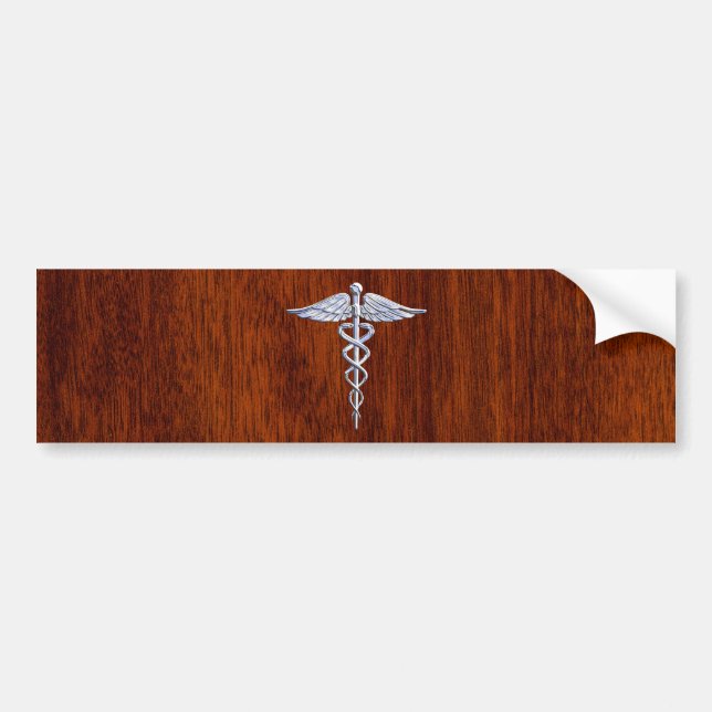 Adesivo Para Carro Silver Caduceus Símbolo Médico Decor Mahogany (Frente)