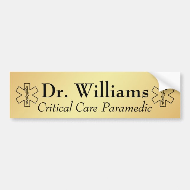 Adesivo Para Carro Star of Life EMT Paramedic Personalized EMS Gold (Frente)