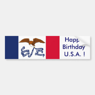 Adesivo Para Carro Sticker Flag de Iowa, Feliz aniversário dos EUA!