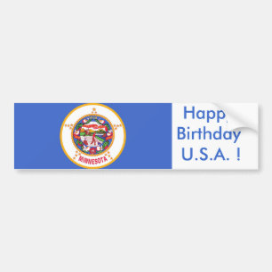 Adesivo Para Carro Sticker Flag do Minnesota, Happy Birthday U.S.A.!