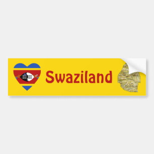 Adesivo Para Carro Swatini Flag Heart + Map Bumper Sticker
