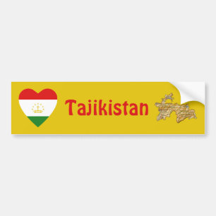 Adesivo Para Carro Tajiquistão Flag Heart + Map Bumper Sticker