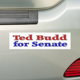 Adesivo Para Carro Ted Budd para o Senado com texto azul vermelho