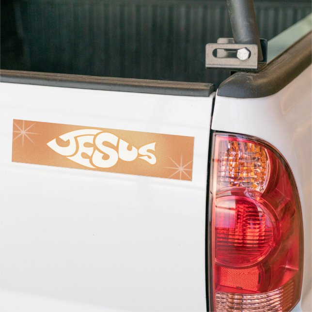 Adesivo Para Carro Texto de Jesus em Forma de Peixe Fundo Laranja (No caminhão)