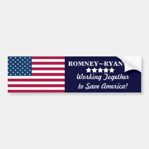 Adesivo Para Carro Trabalho junto para salvar América! Romney~Ryan