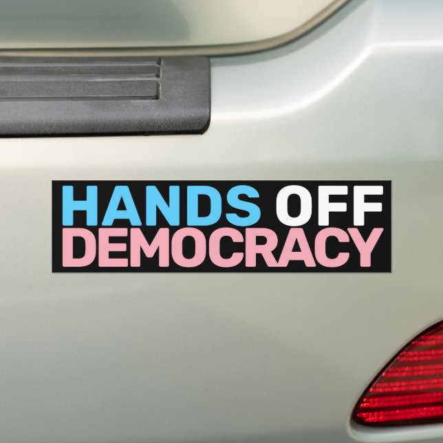 Adesivo Para Carro Trans Art Blue Pink Protest Hands Off Democracy  (No carro)