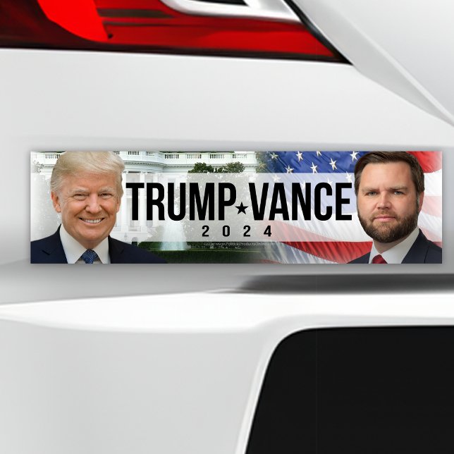 Adesivo Para Carro Trump Vance 2024 American Flag White House (trump vance 2024 photo bumper sticker)