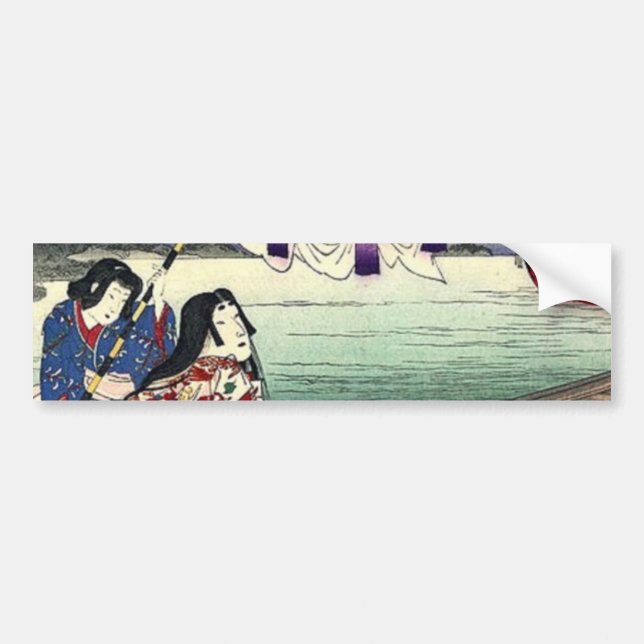 Adesivo Para Carro ukiyo-e paisagem kimono geisha japonês (Frente)