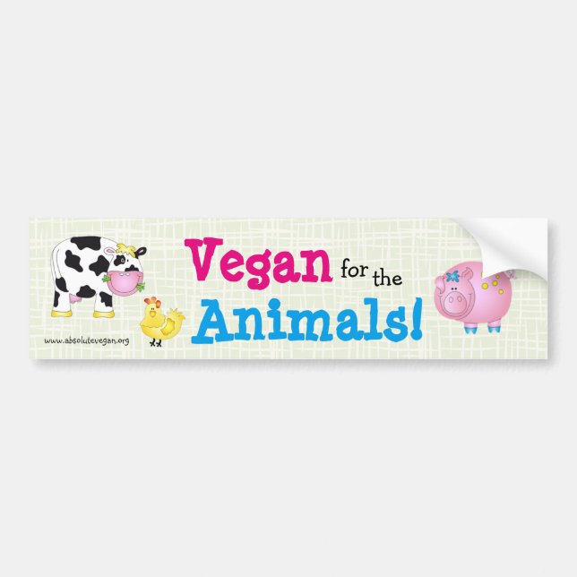 Adesivo Para Carro "Vegan para os animais! "com animais bonitos (Frente)