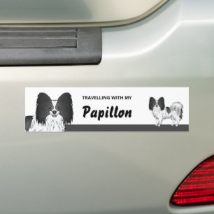 Adesivo Para Carro Viajando Com Meu Cachorro Papillon Preto e Branco