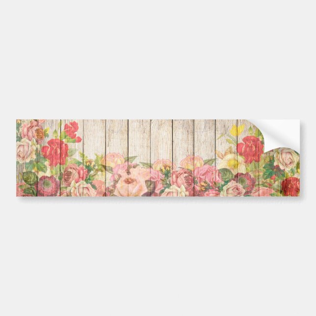 Adesivo Para Carro Vintage Rosas Rústicos Românticos Madeira (Frente)