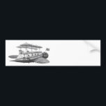 Adesivo Para Carro Vintage Science Fiction Steampunk Airship Eclipse<br><div class="desc">Ilustração Vintage preto e branco da ficção científica vitoriana viagem futurista e imagem de punk a vapor de transporte. Um dirigível com asas, hélice e guarda-chuva como copas que ajudam o navio a flutuar no ar. O capitão está na casa do leme onde aparece o nome do avião, o Eclipse....</div>