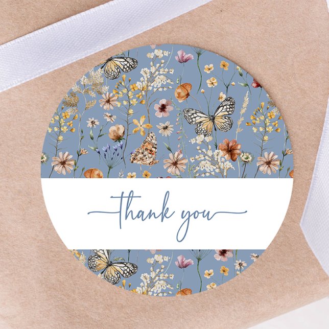 Adesivo para Chá de Bebê Blue Boho Wildflower (Blue Boho Wildflower Baby Shower Sticker by Painted Paperie
)