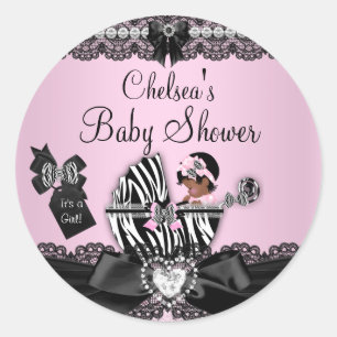 Adesivo para Chá de Bebê de Menina com Zebra Afro-