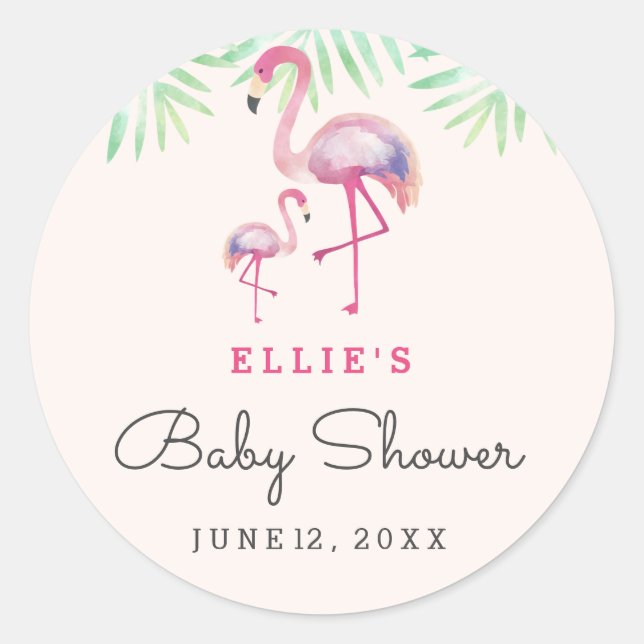 Adesivo para Chá de Bebê Flamingo Rosa (Frente)