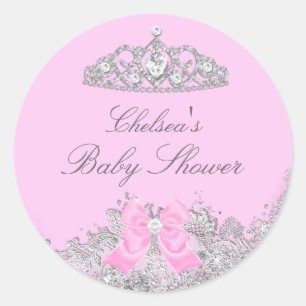 Adesivo para Chá de Bebê Pink Tiara & Bow