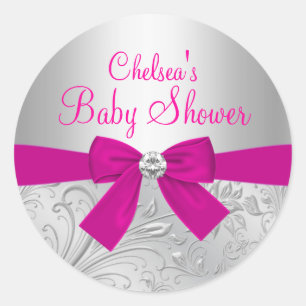 Adesivo para Chá de Bebê Silver Swirl & Bow