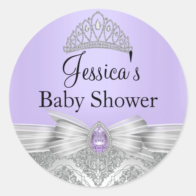 Adesivo para Chá de Bebê Tiara & Damasco Roxo (Frente)