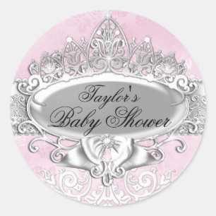 Adesivo para Chá de Bebê Tiara & Damask Rosa