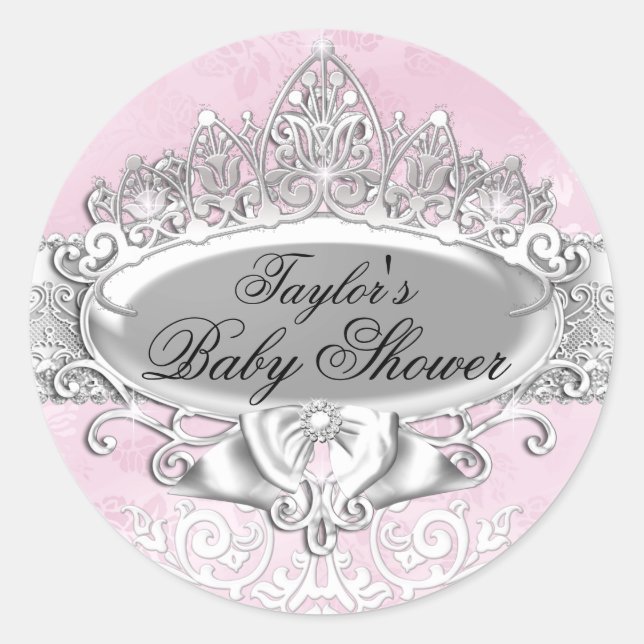 Adesivo para Chá de Bebê Tiara & Damask Rosa (Frente)