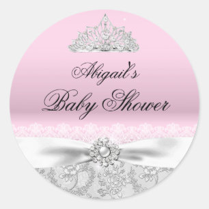 Adesivo para Chá de Bebê Tiara Princesa Rosa & Laç