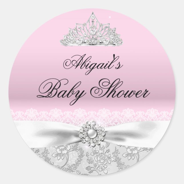Adesivo para Chá de Bebê Tiara Princesa Rosa & Laç (Frente)