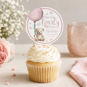 Adesivo para Chá de Bebê Urso Rosa Bearly Wait