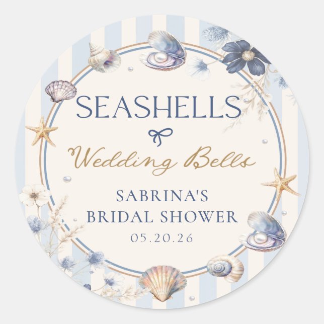 Adesivo para Chá de Noiva Seashells & Wedding Bell (Frente)