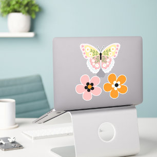 Adesivo Para Ela Retro Moderno Bonito Borboletas & Floral 