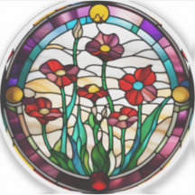 Adesivo para Jardim de Flores Redondo de Vidro Col