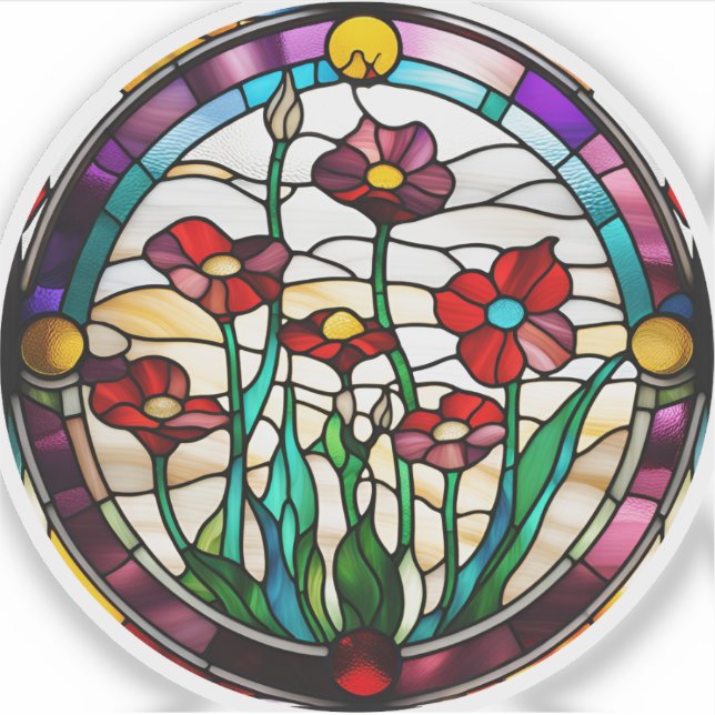 Adesivo para Jardim de Flores Redondo de Vidro Pin (Frente)
