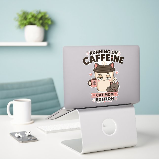 Adesivo para Laptop de Gatinha Mãe Engraçada com C (Laptop na mesa)