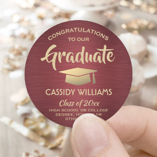 Adesivo Parabéns Burgundy Vermelho e Dourado pela Graduaçã