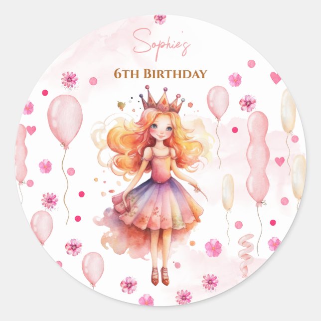 Adesivo Parabéns de princesa rosa e balões (Frente)