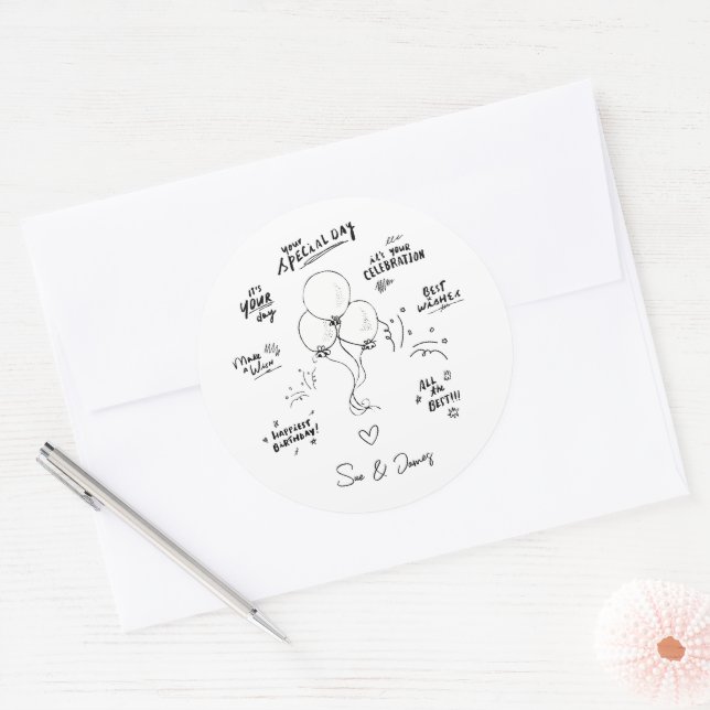 Adesivo Parabéns do Balão Moderno do Porodle Personalizado (Envelope)